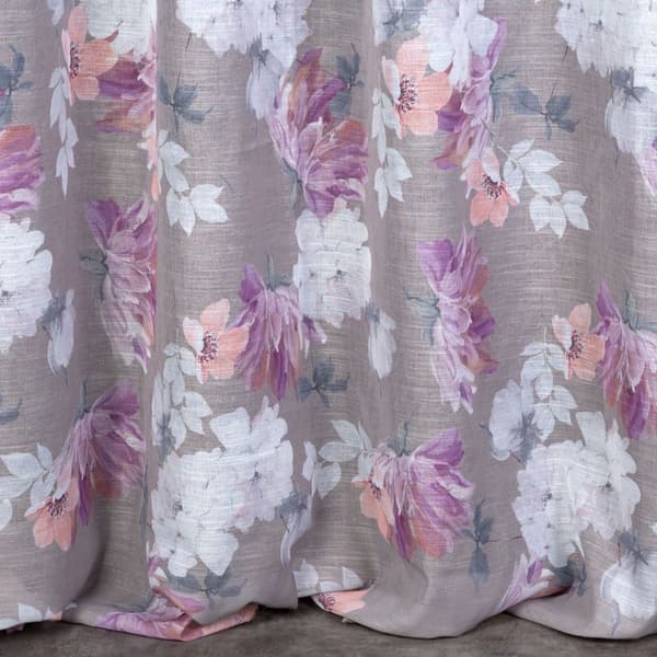 Gardin 140x250 Sherry, sølvrosa, med blomsterprint, lavet af let, semi-transparent etamin, klar med Eurofirana-øjer