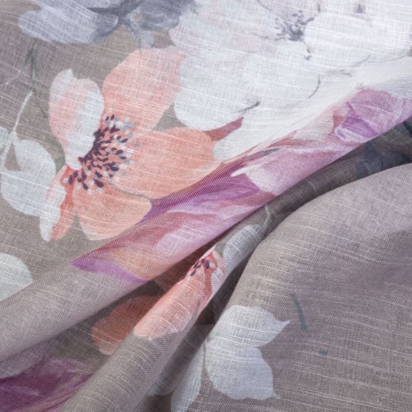 Gardin 140x250 Sherry, sølvrosa, med blomsterprint, lavet af let, semi-transparent etamin, klar med Eurofirana-øjer
