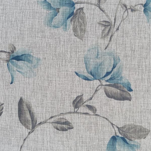 Gardin 140x250 Jenny hvid blå klar med gennemføringer lavet af let etamin i øko stil med et blomstermotiv Eurofirany