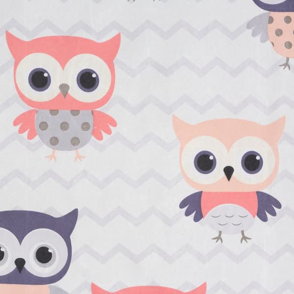 Verho 140x250 Merry Owls valkoinen pinkki lastenhuoneeseen, valmiina silmukoilla Eurofirany