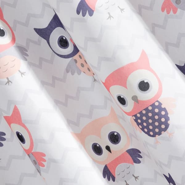 Verho 140x250 Merry Owls valkoinen pinkki lastenhuoneeseen, valmiina silmukoilla Eurofirany