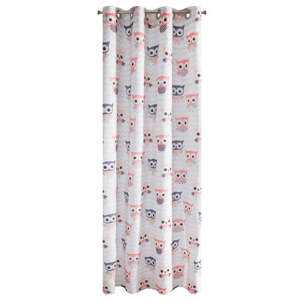 Verho 140x250 Merry Owls valkoinen pinkki lastenhuoneeseen, valmiina silmukoilla Eurofirany