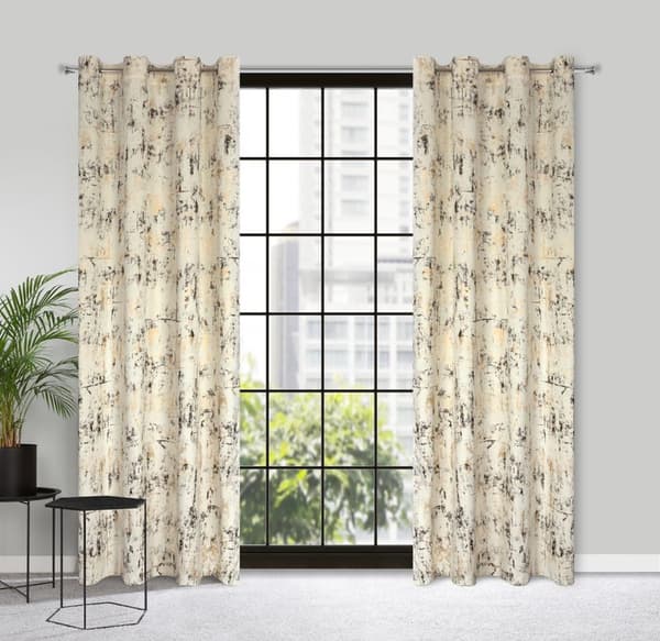 Gardin 140x250 Tonia, creme fløjl med guldprint, klar med Eurofirany øjer