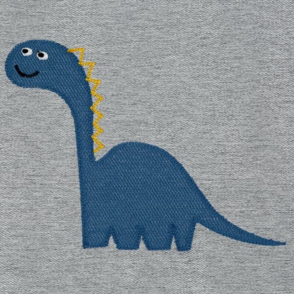 Gardin 140x250 Dino sølv med en grøn dinosaur applikation til børn, klar på tylle Eurogardiner