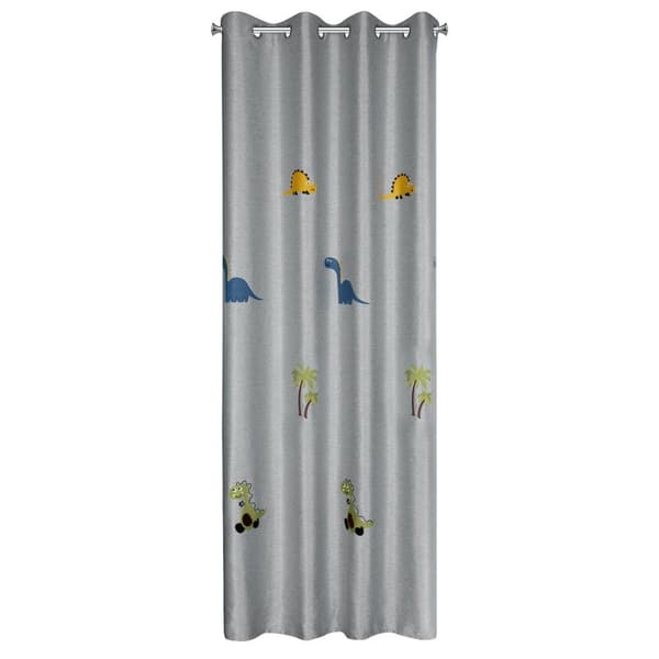 Gardin 140x250 Dino sølv med en grøn dinosaur applikation til børn, klar på tylle Eurogardiner