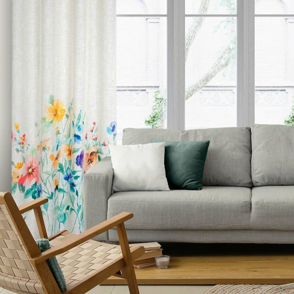 Gardin 140x260 Amelia, naturgrøn med tilføjelse af hør, klar med øjer Eurogardiner