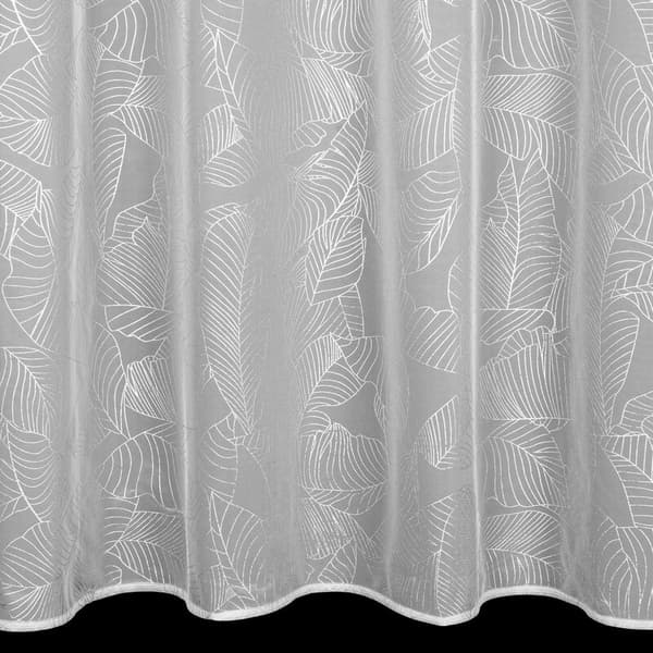 Verho 140x260 Leila valkoinen hopealehtiprintillä valmiina Eurocurtain-silmukoissa