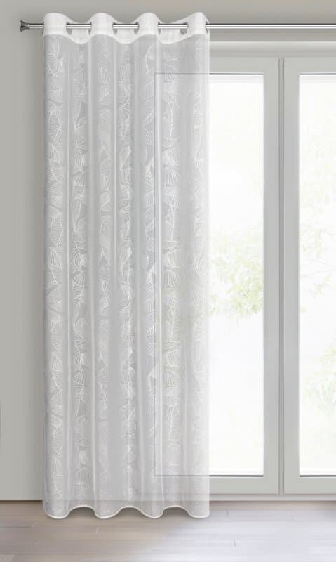 Verho 140x260 Leila valkoinen hopealehtiprintillä valmiina Eurocurtain-silmukoissa
