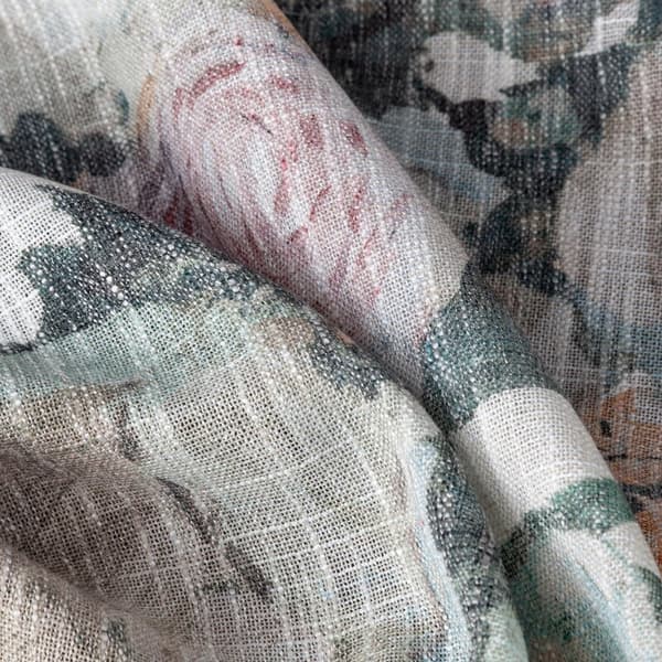 Verho 140x270 Irma vihreät beige-kukat valmiina teippille/tunneli/sammakkokukat ekologisesti Euroverhot