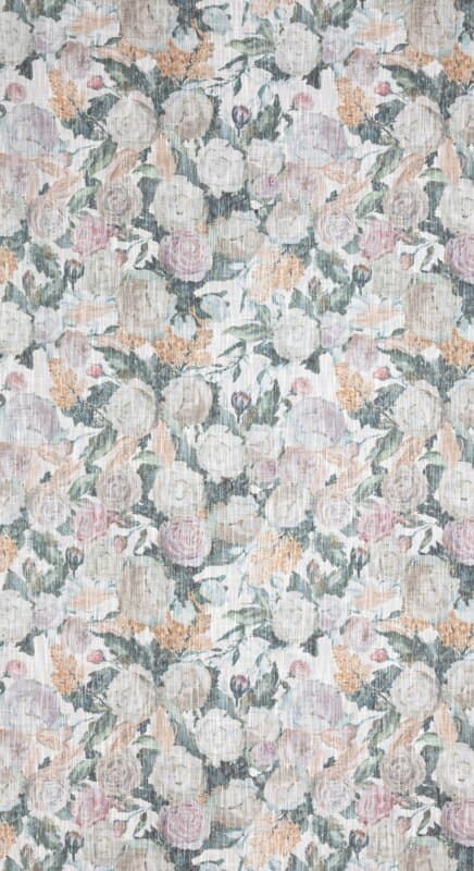 Verho 140x270 Irma vihreät beige-kukat valmiina teippille/tunneli/sammakkokukat ekologisesti Euroverhot