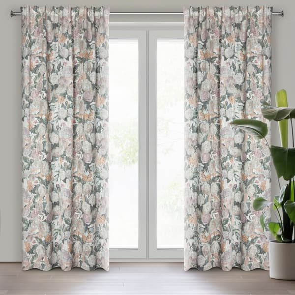 Verho 140x270 Irma vihreät beige-kukat valmiina teippille/tunneli/sammakkokukat ekologisesti Euroverhot