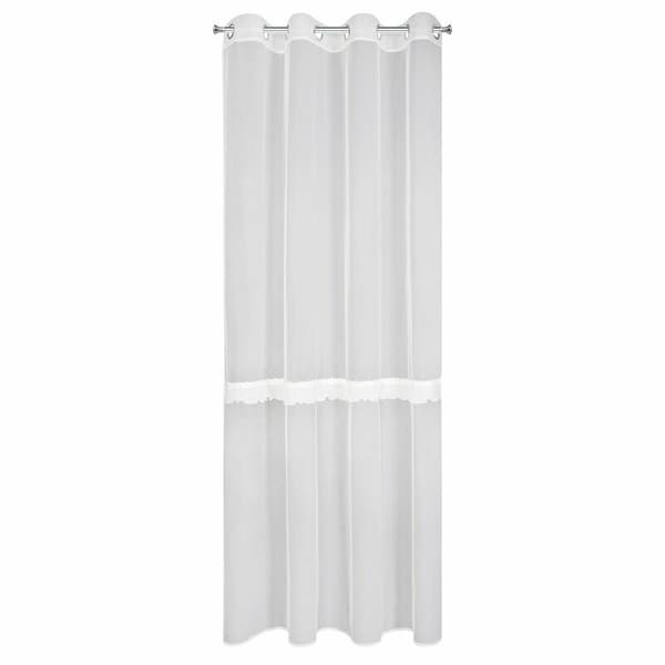 Gardin 140x260 Sofi, vit, klar med öljetter, dekorerad med bladapplikation Eurofirana