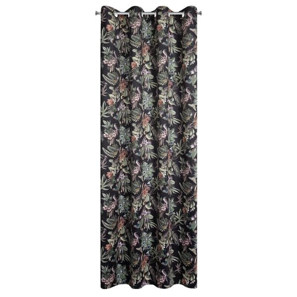 Gardin 140x250 Becky svarta gröna blommor redo med öljetter Eurogardiner E11