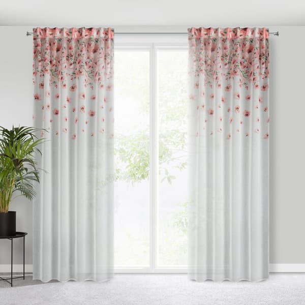 Gardin 140x270 Oliwia hvide lyserøde blomster klar på bånd Eurofirany E11