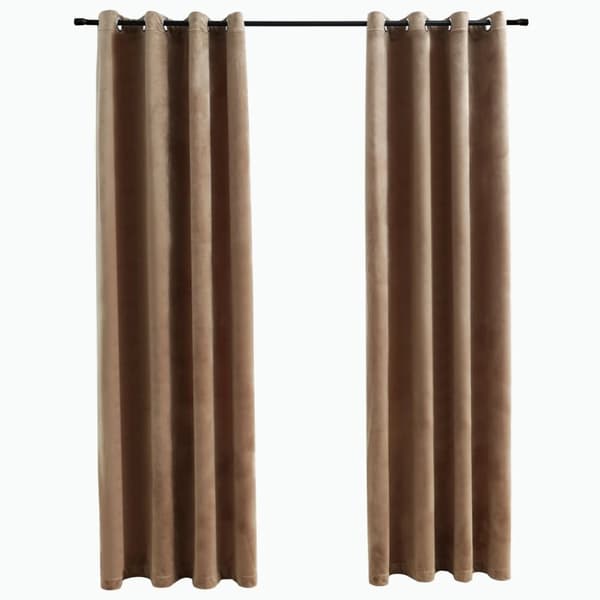 The Living Store mørklægningsgardiner 2 stk. med ringe 140 x 175 cm fløjl beige - Gardiner