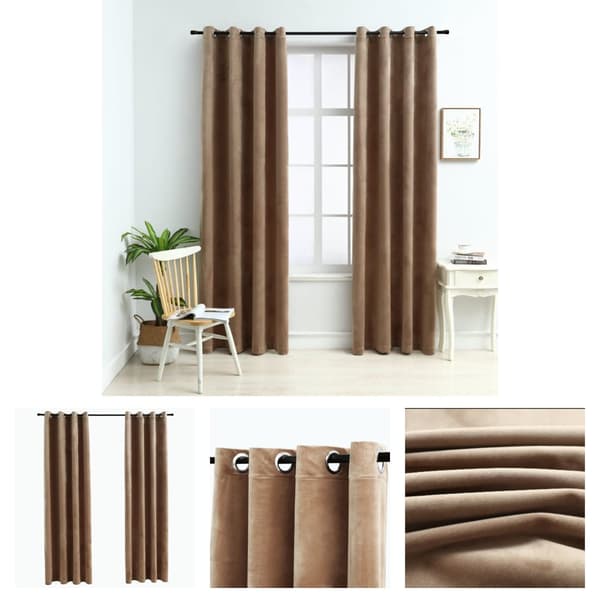The Living Store mørklægningsgardiner 2 stk. med ringe 140 x 175 cm fløjl beige - Gardiner