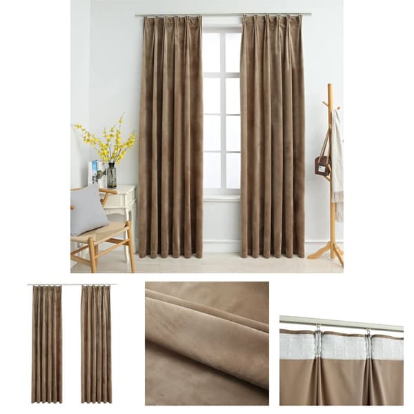 The Living Store mørklægningsgardiner med kroge 2 stk. 140 x 245 cm fløjl beige -  Gardiner