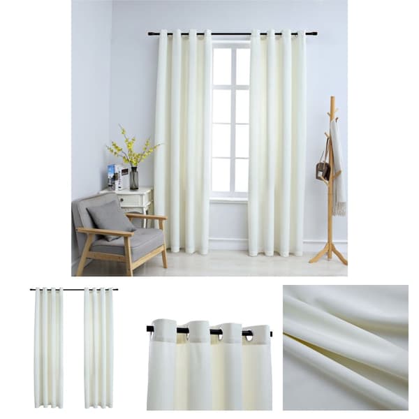 The Living Store Pimennysverhot renkailla 2 kpl sametti kerma 140x175 cm -  Verhot