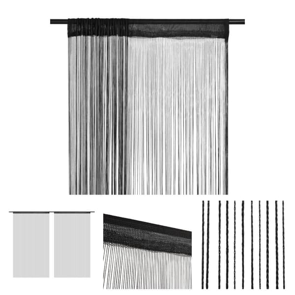 The Living Store String-verhot 2 kpl 100x250 cm Musta - Verhot