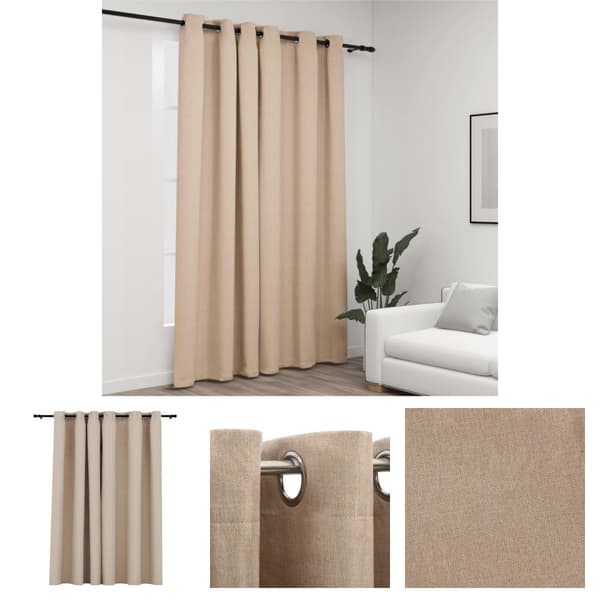 The Living Store mørklægningsgardin m. øjer 290x245  hør-look cm beige -  Gardiner