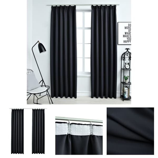 The Living Store Pimennysverhot koukuilla 2 kpl musta 140x245 cm -  Verhot