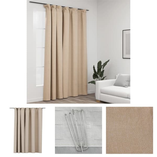 The Living Store Pellavamainen pimennysverho koukuilla beige 290x245 cm -  Verhot