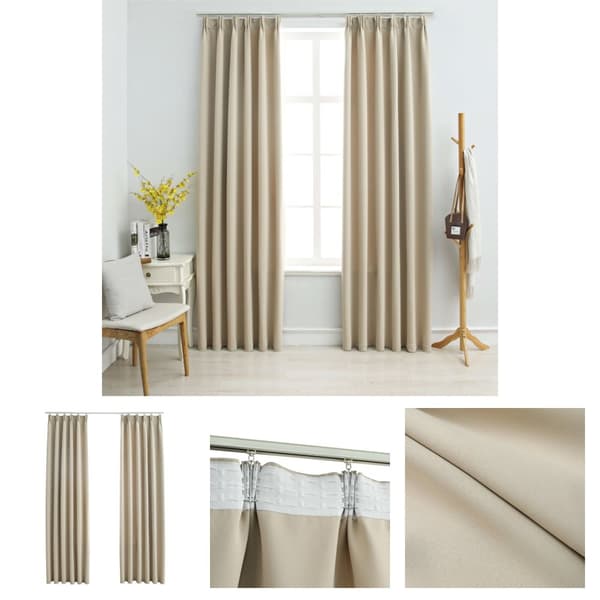 The Living Store mørklægningsgardiner 2 stk. med kroge 140 x 175 cm beige -  Gardiner