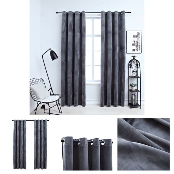 The Living Store Pimennysverhot renkailla 2 kpl sametti antrasiitti 140x245 cm -  Verhot