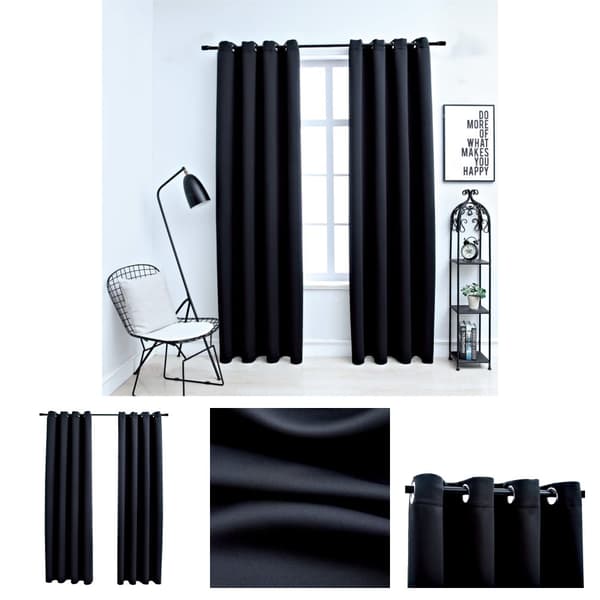 The Living Store Mörkläggningsgardiner med metallringar 2 st svart 140x225 cm -  Gardiner & draperier