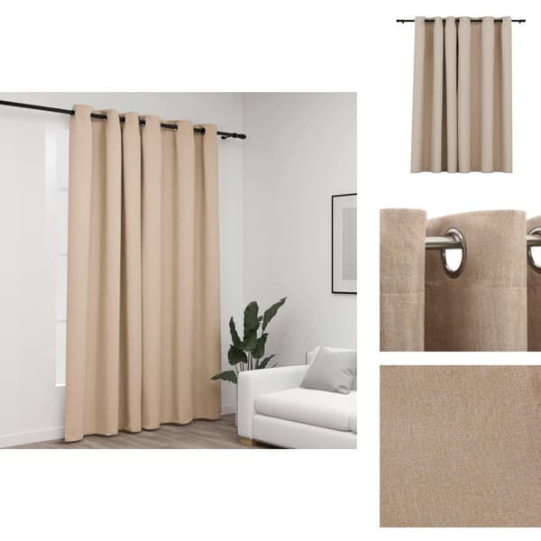Verhot - Living Pellavamainen pimennysverho purjerenkailla beige 290x245 cm