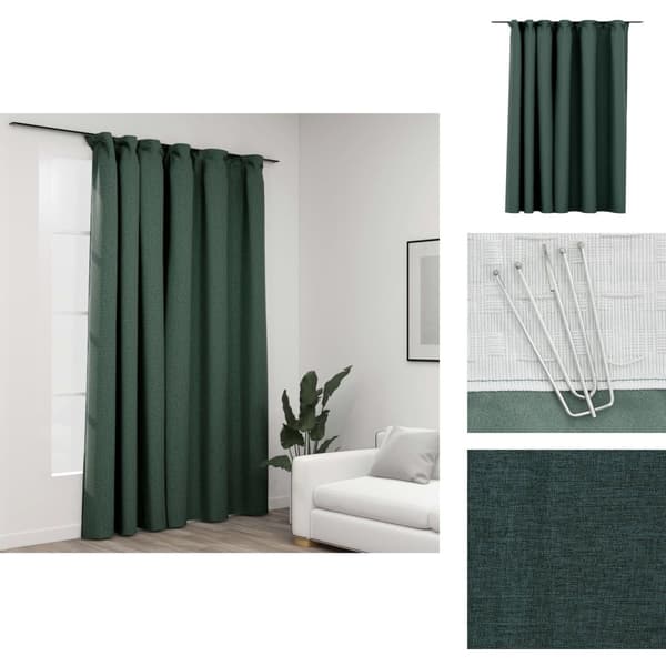 Gardiner - Living mørklægningsgardin med kroge hør-look 290x245 cm grøn