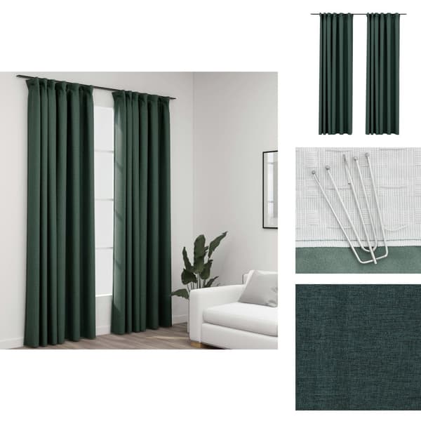 Verhot - Living Pellavamaiset pimennysverhot koukuilla 2 kpl vihreä 140x245 cm
