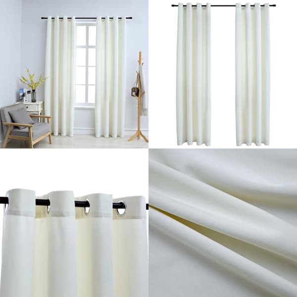 Mørklægningsgardiner 2 stk. Med ringe 140 x 175 cm fløjl creme - Gardin - Gardiner - Home & Living