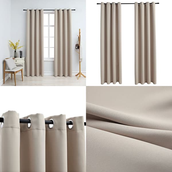 Mørklægningsgardiner 2 stk. Med metalringe 140 x 225 cm beige - Gardin - Gardiner - Home & Living