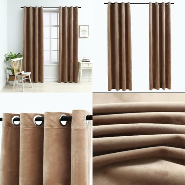Mørklægningsgardiner 2 stk. Med ringe 140 x 225 cm fløjl beige - Gardin - Gardiner - Home & Living