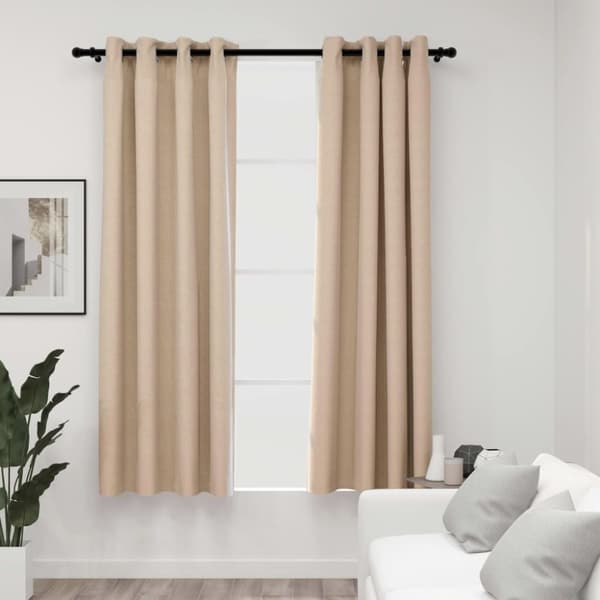 Mörkläggningsgardin med öljetter linnelook 2 st beige 140x175cm - Gardin - Gardiner - Home & Living