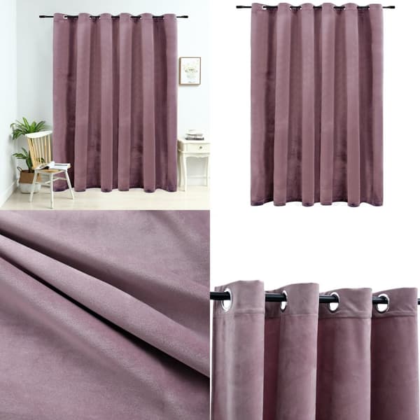 Mørklægningsgardin med metalringe 290x245 cm fløjl gammelrosa - Gardin - Gardiner - Home & Living