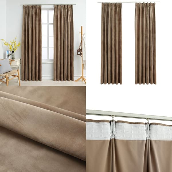 Mørklægningsgardiner med kroge 2 stk. 140 x 225 cm fløjl beige - Gardin - Gardiner - Home & Living