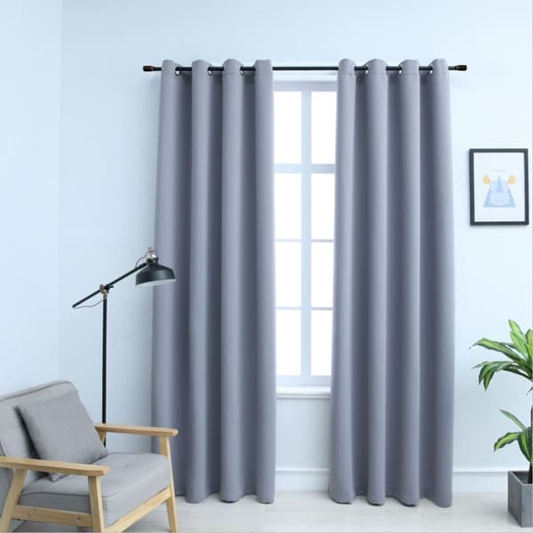 Mørklægningsgardiner 2 stk. Med metalringe 140 x 175 cm grå - Gardin - Gardiner - Home & Living