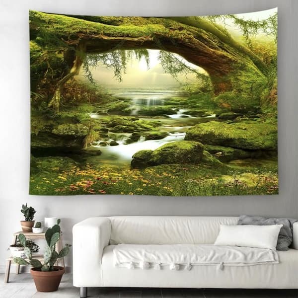Skogsväggtapet 200x150cm - Naturtyg vägghängande - 3D Gobeläng Bakgrunder för rumsinredning (stil 1