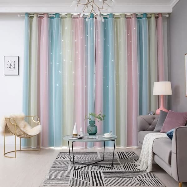 Dubbla mörkläggningsgardiner - Graderade ihåliga stjärnor - 100 x 250cm - Rosa - 1ST - För vardagsrum och sovrum