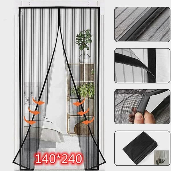 Magnetisk dörrgardin/magnetisk myggnätsdörr för fönsterdörrar Anti myggflugor svart (140x240 CM）