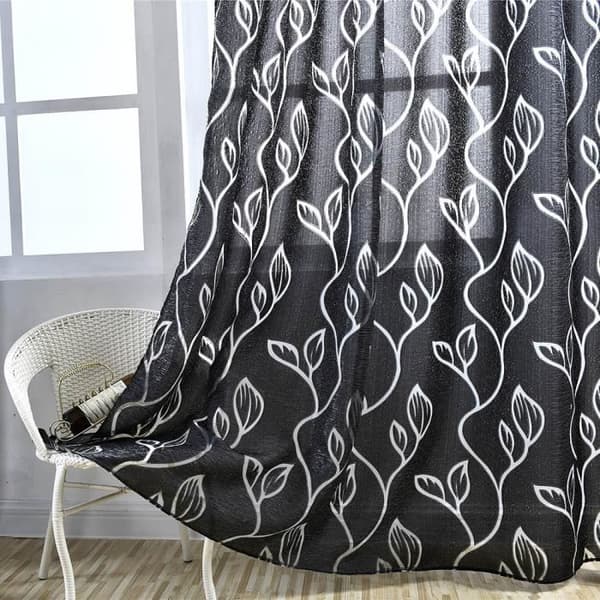 Voile gardin - Svart löv - 100 x 250 cm