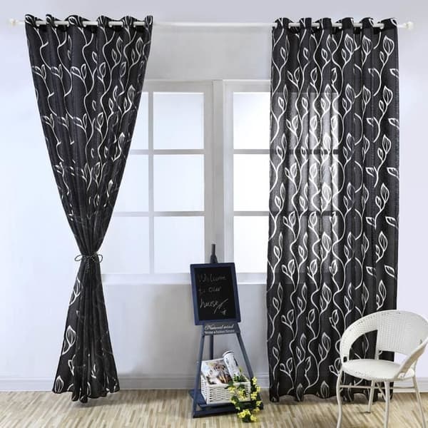 Voile gardin - Svart löv - 100 x 250 cm