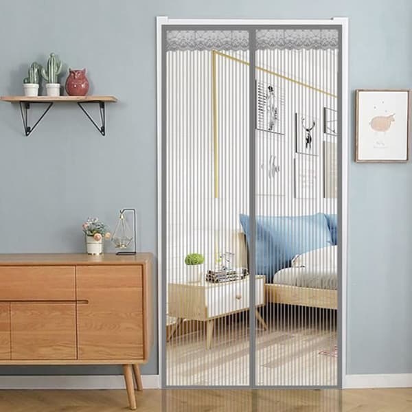 Magnetisk dörrgardin/myggnätsdörr för fönsterdörrar Anti myggflugor Lätt att installera -Grå 210*100cm