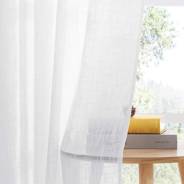2ST 140*240 cm Fönsterdekoration Linne Voile Korsmönster med metallögla Mjuka draperier för vardagsrum & hotellfönster