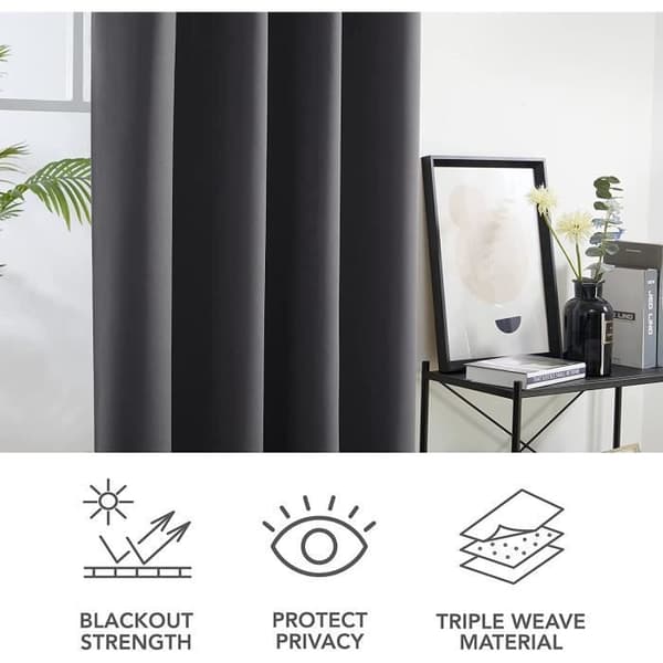 Isolerade mörkläggningsgardiner, 132x241 CM (Bredd x Höjd), Modern Eyelet Design, mörkgrå, 2 st.