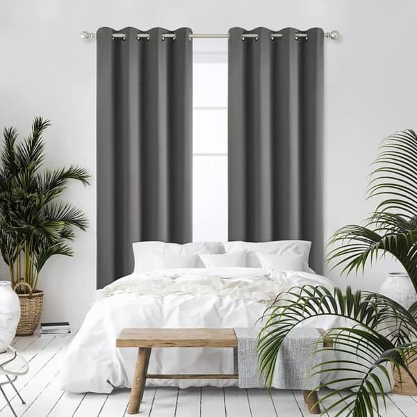 Isolerade mörkläggningsgardiner, 132x241 CM (Bredd x Höjd), Modern Eyelet Design, mörkgrå, 2 st.