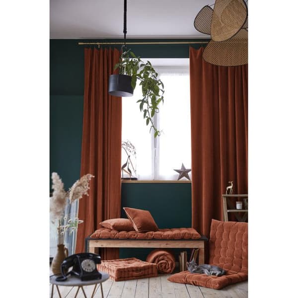 Justerbar gardin + 8 "César" klämringar 140 x 270 cm Cotton Velvet - César Terracotta