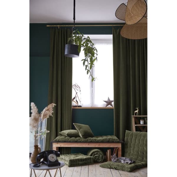 Justerbar gardin + 8 "César" klämringar 140 x 270 cm Cotton Velvet - Caesar Thyme